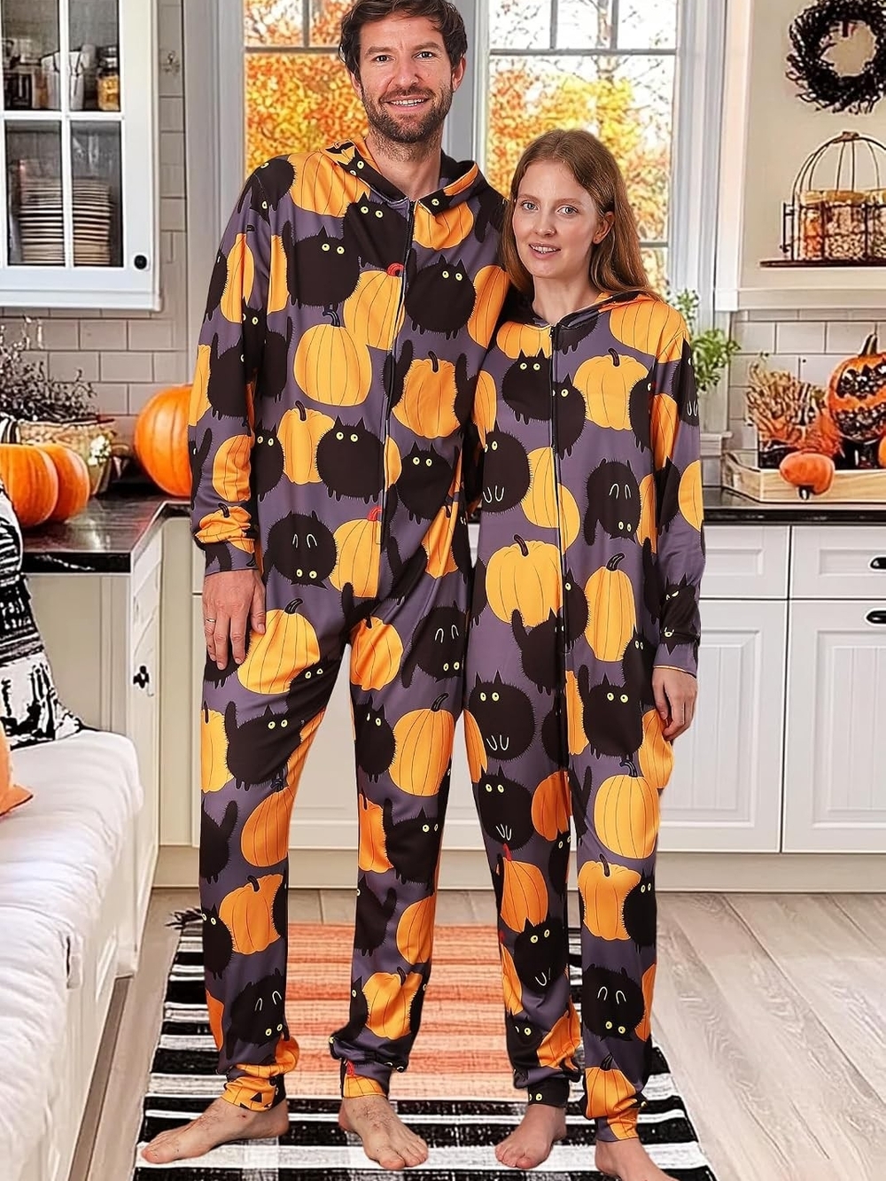 Halloween Pumpkin & Black Cat Onesie - Gray/Orange